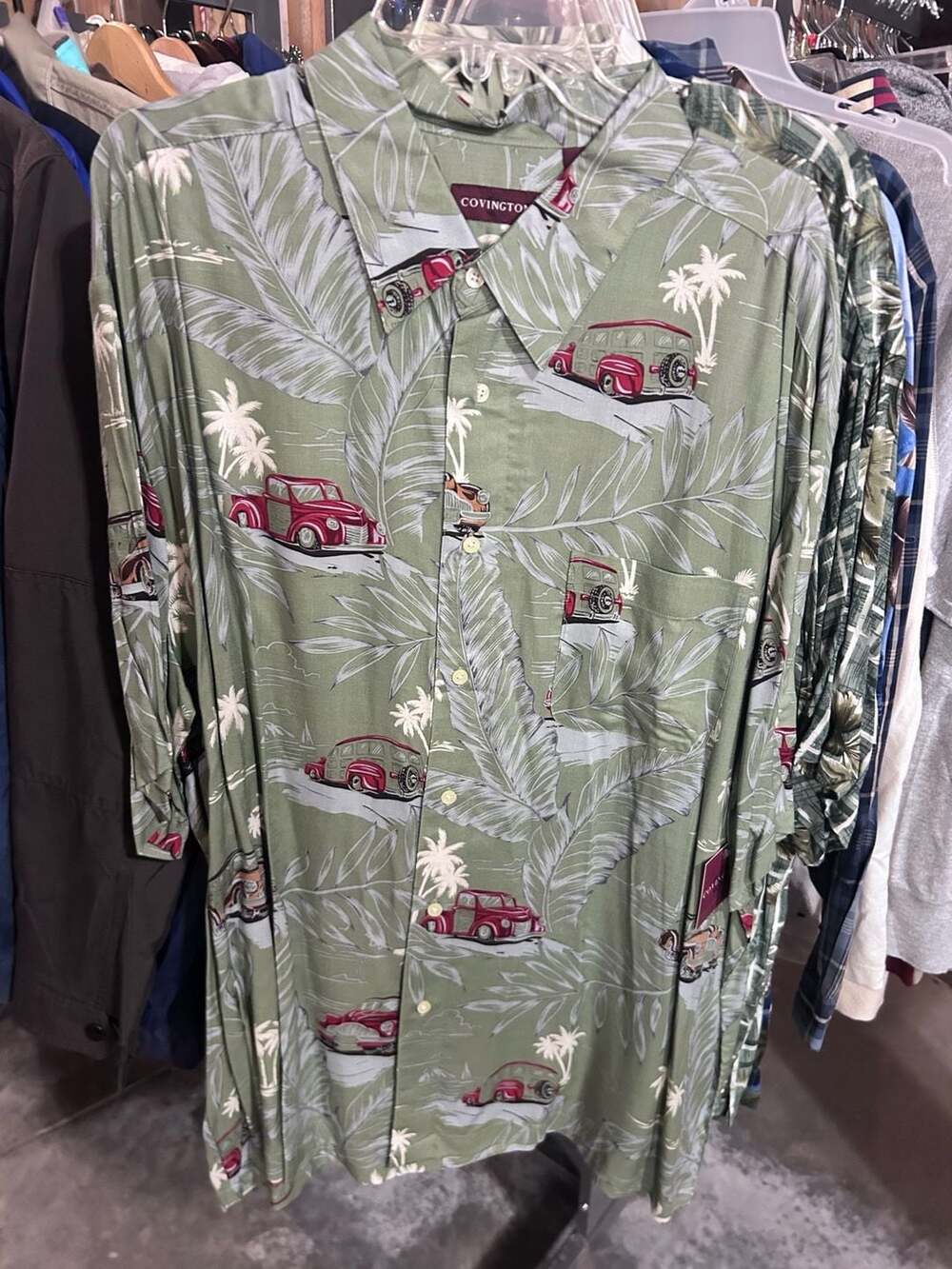 Covington Vintage Car Tropical Palm Tree Rayon Hawaiian Shirt XXL
